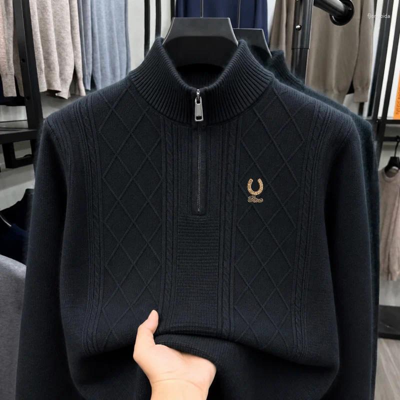 Man Long-Sleeved Knitwear Mock Neck Zipper Letter Exquisite Embroidery Autumn Winter Pullover Leisure Trend Men's Clothing