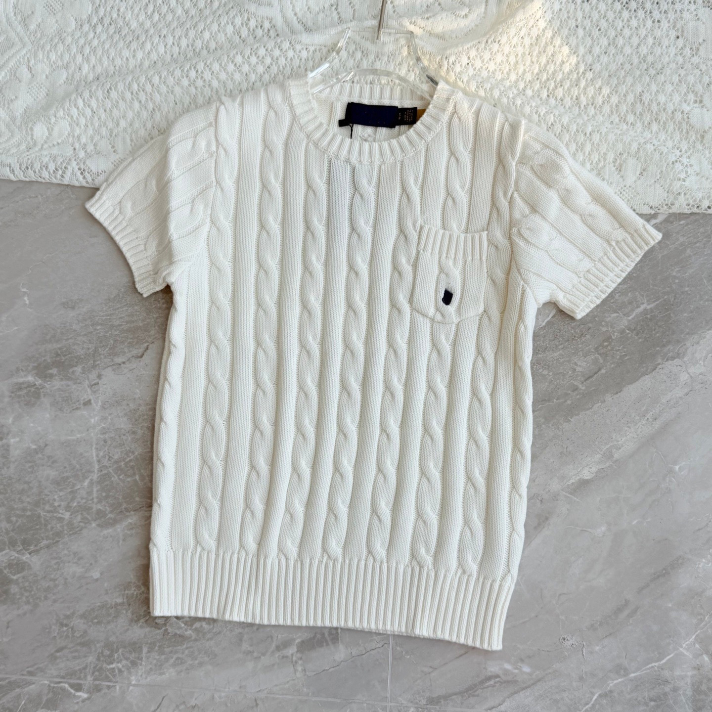 Designer Clothes Women Knitted Classic Embroidery Round Neck Pocket Short Sleeve T-Shirt Autumn Top Knit Clothing Shirts Polo Tee