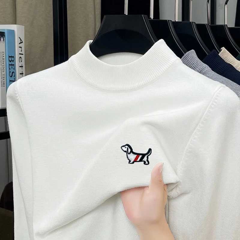 Men's New Spring Knitted Pullover Round Neck Soft and Slim-Fitting Sweater Pure Color with Embroidery Dog Pattern Mens Wear Tops Q260921
