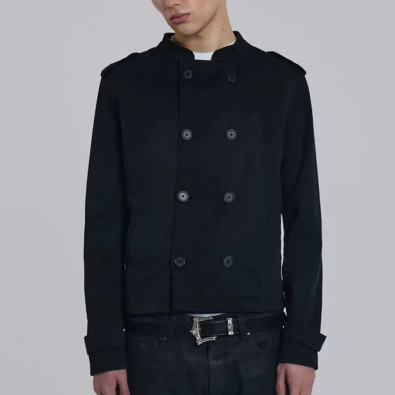 Gothic High Street Retro Y2K Solid Denim Long Sleeves Coat Fashion Casual Loose Double Breasted Jacket Top Men's Women 260920