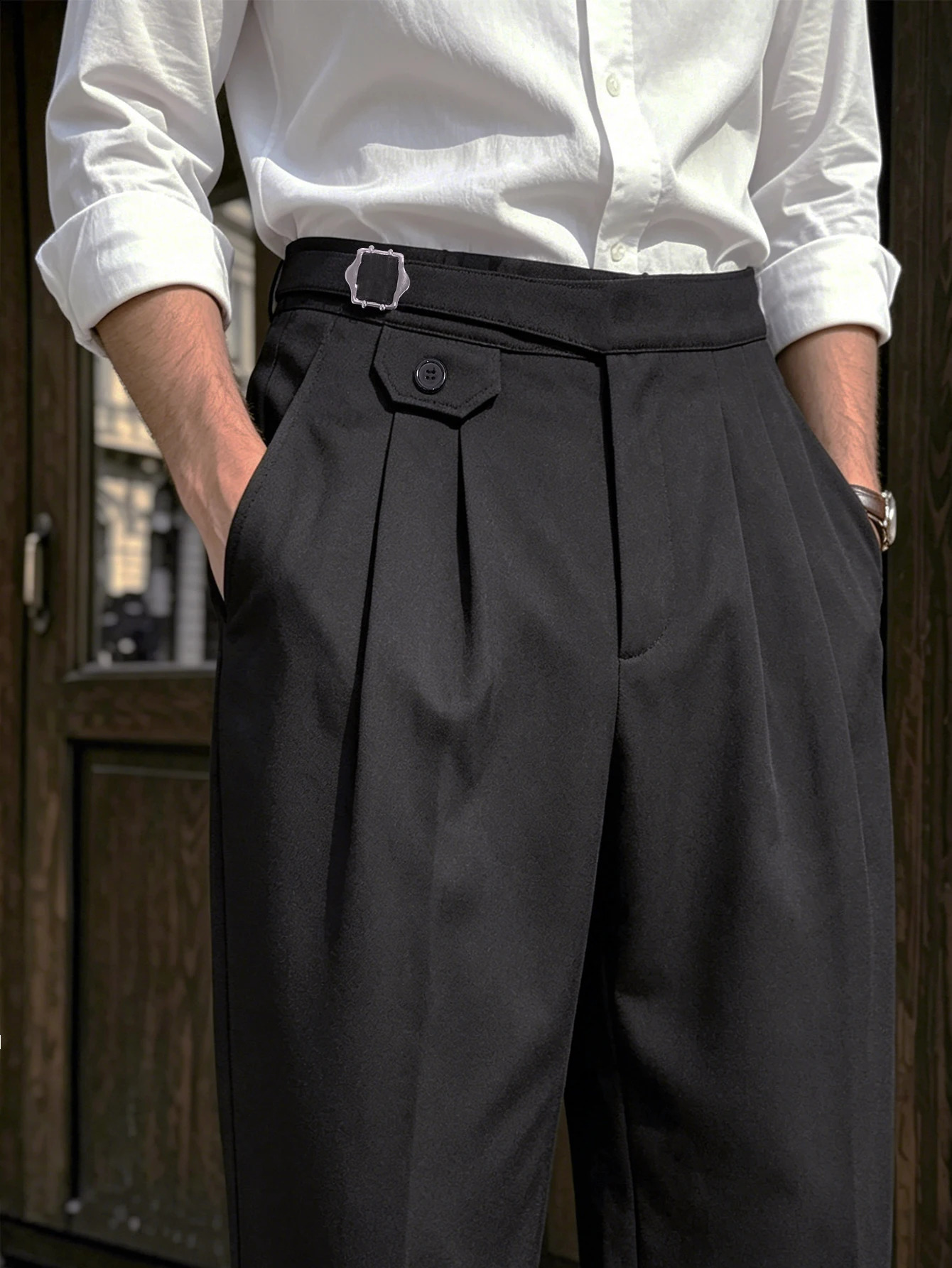 Pantaloni da uomo 2026 SS stile napoletano in tessuto solido a vita alta pantaloni dritti larghi eleganti pantaloni da lavoro formali quotidiani 260