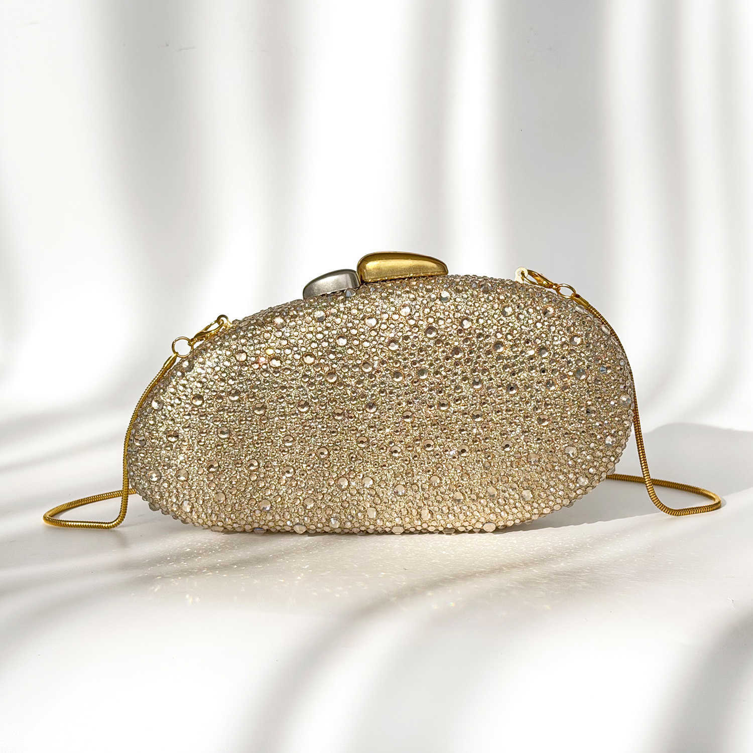 Bags Oval Gold rhinestone Evening clutch Elegant Women's Evening Bag Solid-Color Crossbody Bag for Weddings Parties Sparkling Crystal Handbag D