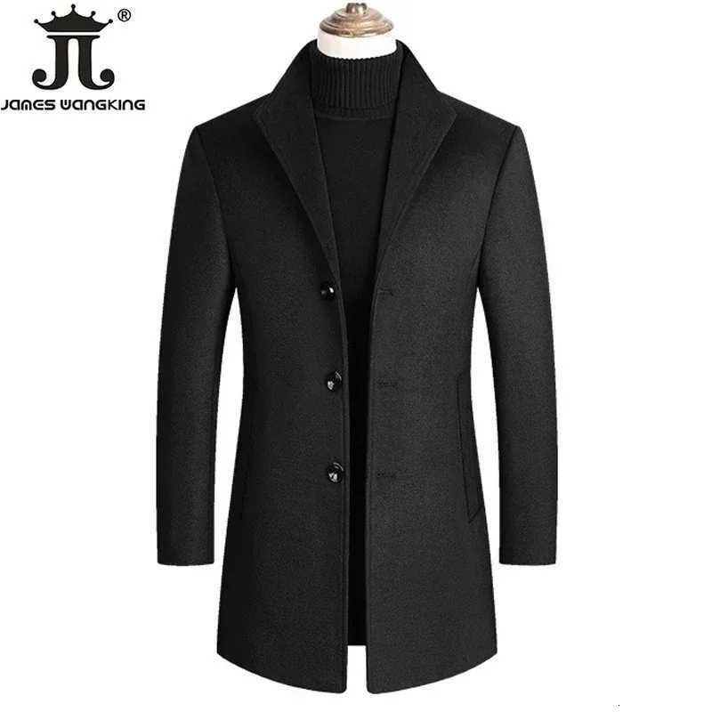 EUR Blends Men's Size Wool Autumn and Winter Brand Boutique Warm Woolen Business Casual Woolen Long Coat Male Woo Jacket Grey Black Camel D2609