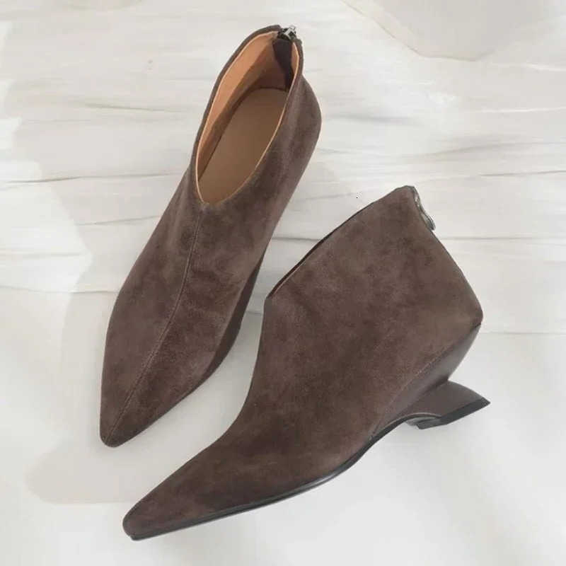 For Boots 2025 Botines Mujer Otoño Punta estrecha Cremallera Chunky Tacón bajo Bota corta Moda Mujer Zapatos casuales Botas De Mujer H260921