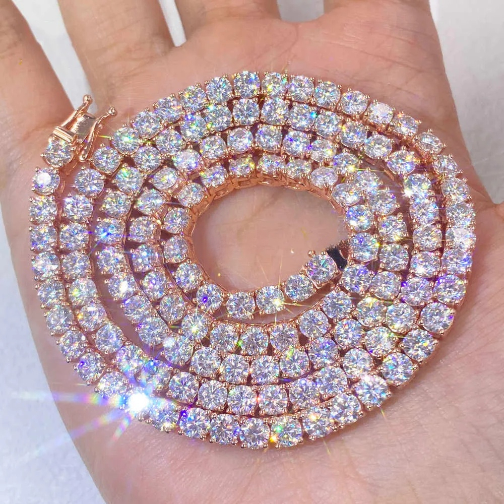 Factory Wholesale 3mm 4mm 5mm 6.5mm Vvs Moissanite Tennis Chain 925 Silver Rose Gold Plated Necklace for Man Women