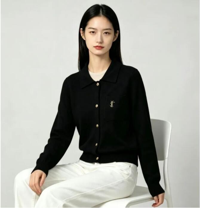 Women's Designer Sweaters Luxury Black Cardigan Embroidered Button Lady Polo Neck Casual Autumn Women Fashion Saint Knitted Coat