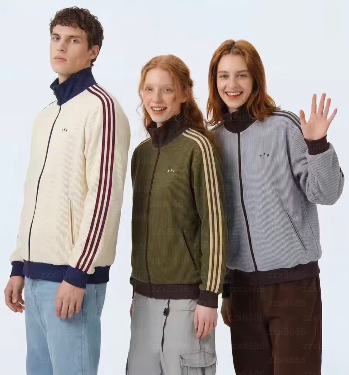 2026 New adads Autumn Classic Retro Striped Stand Collar Jacket Windbreaker Men's and Women's Knitted Ribbed Waffle Coat