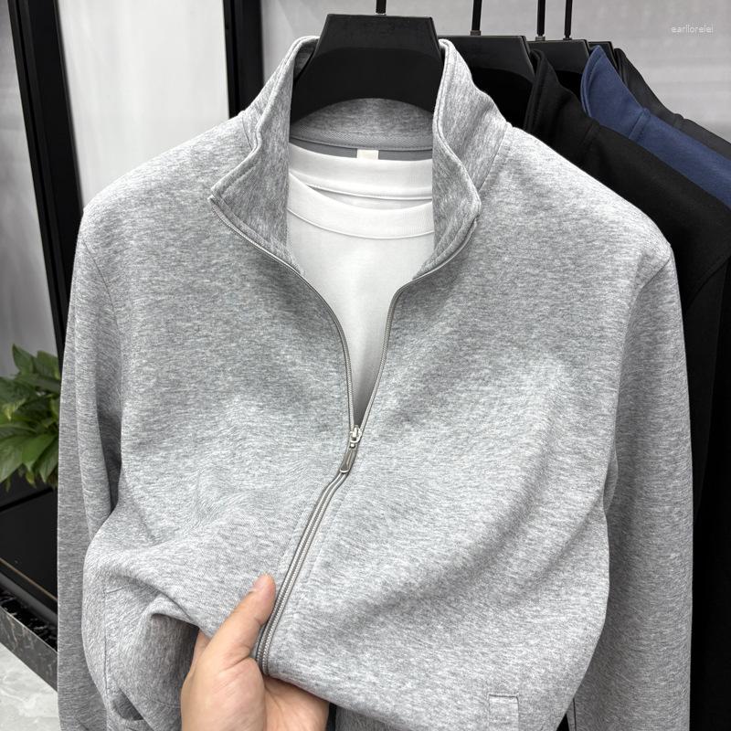 Solid Color Long-Sleeved Cotton-Containing Stand-Collar Men's High-End Jacket 2026 Spring Fashion Zipper For Men