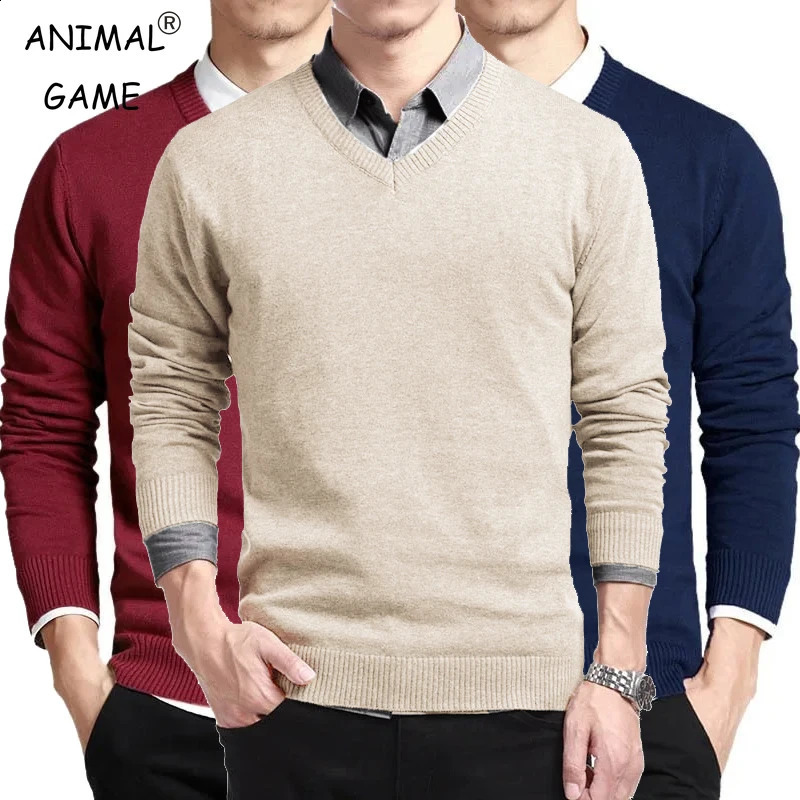 Men Long Sleeve Pullovers Sweaters Outdoor Man V Neck Male Sweaters Fashion Loose Fit Knit Basic Casual Business Tops260921