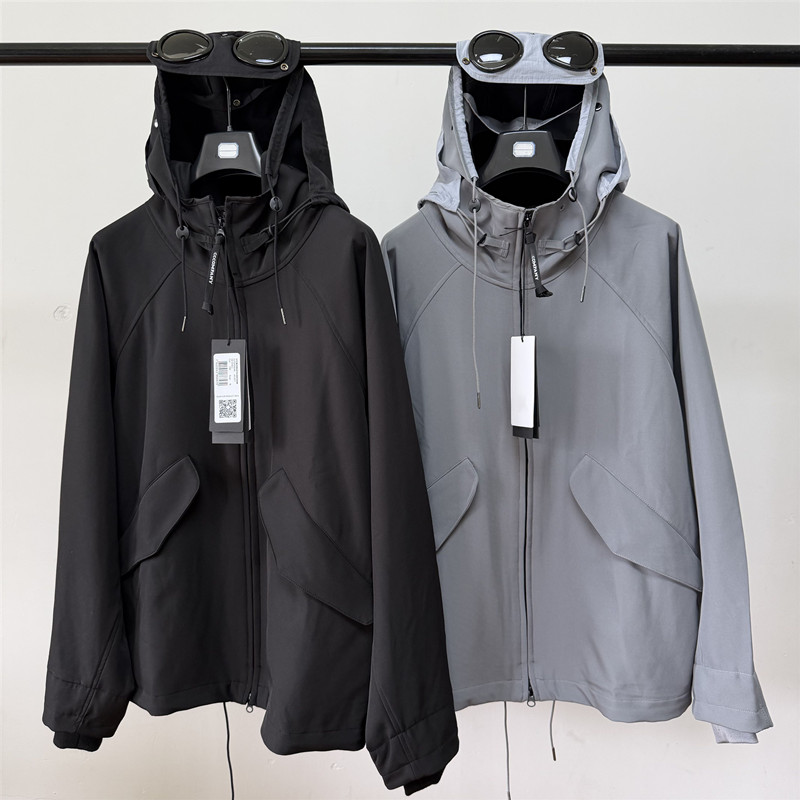 Uomo CP Outdoor Fodera in pile polare Giacca Cappotto Cardigan con cerniera Occhiali a doppia lente Giacca con cappuccio Top per ragazzi