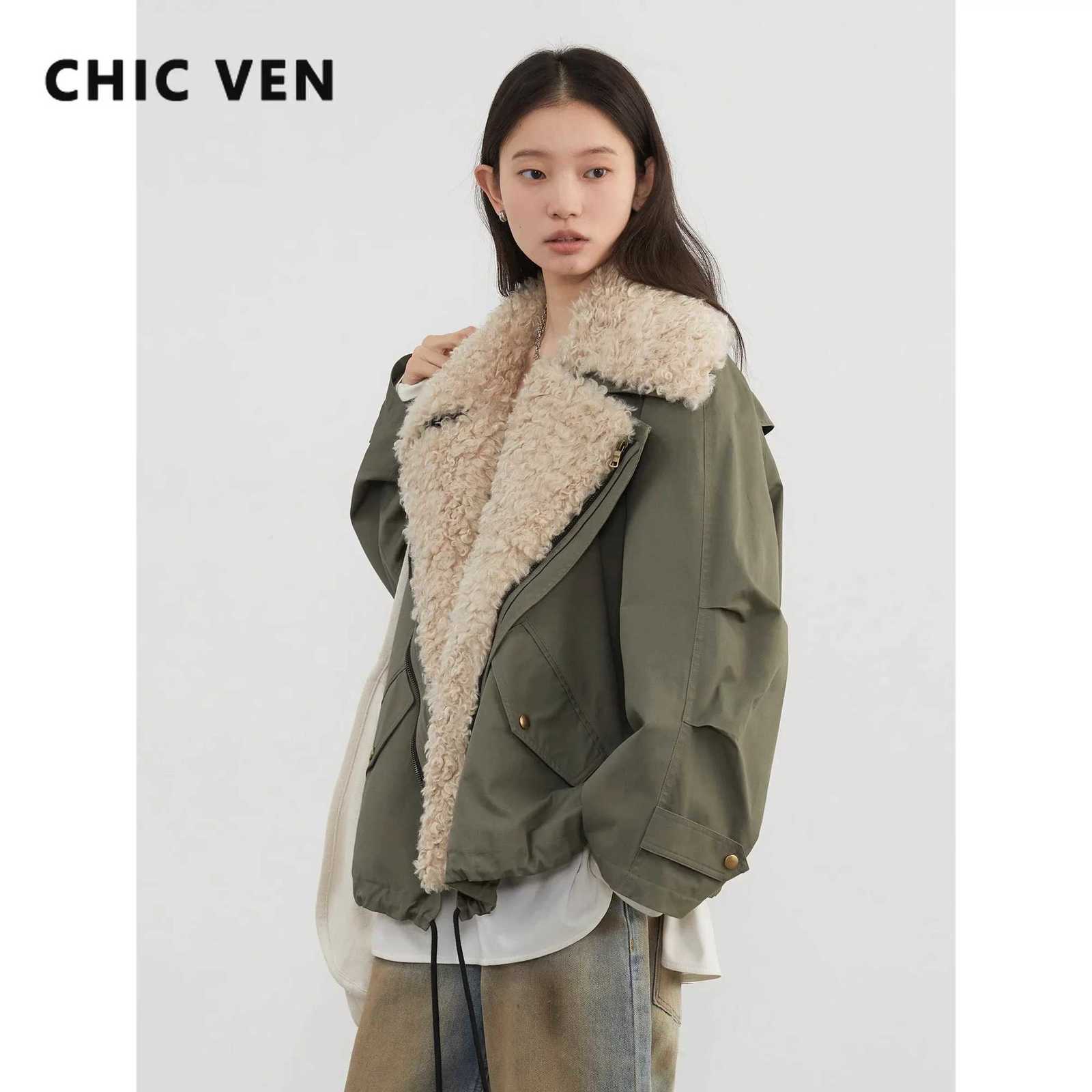 Women Women's Jackets CHIC VEN Coats Streetwear Loose Casual New Retro Motorcycle Cotton Jacket Thick Warm Female Overcoat Autumn Winter 2026 C