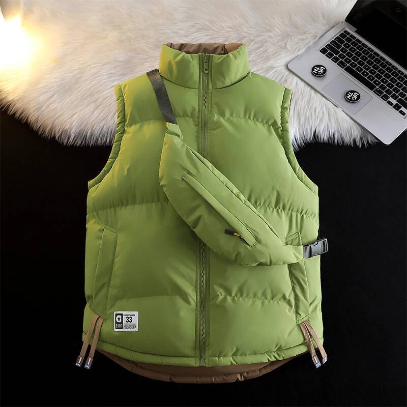 2025 Stand Collar Men Waistcoat Loose Reversible Warm Sleeveless Trendy Male Vest New Fashion Solid Color Coats quality J260921