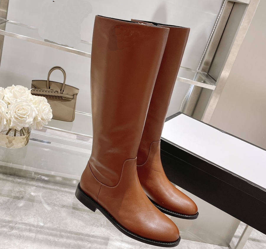 Zapatos de vestir de lujo para mujer, botas altas hasta la rodilla de cuero genuino de diseñador, botas de motocicleta hechas a mano en negro y marr