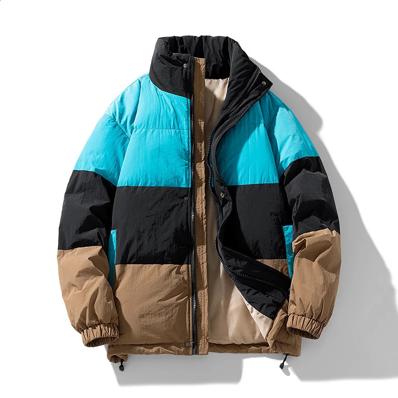 Winter Cropped Stand Collar Puffer Jacket Men's Parkas Coats Trendy Cotton Coat For Couples Fashion Color Blocking 260920