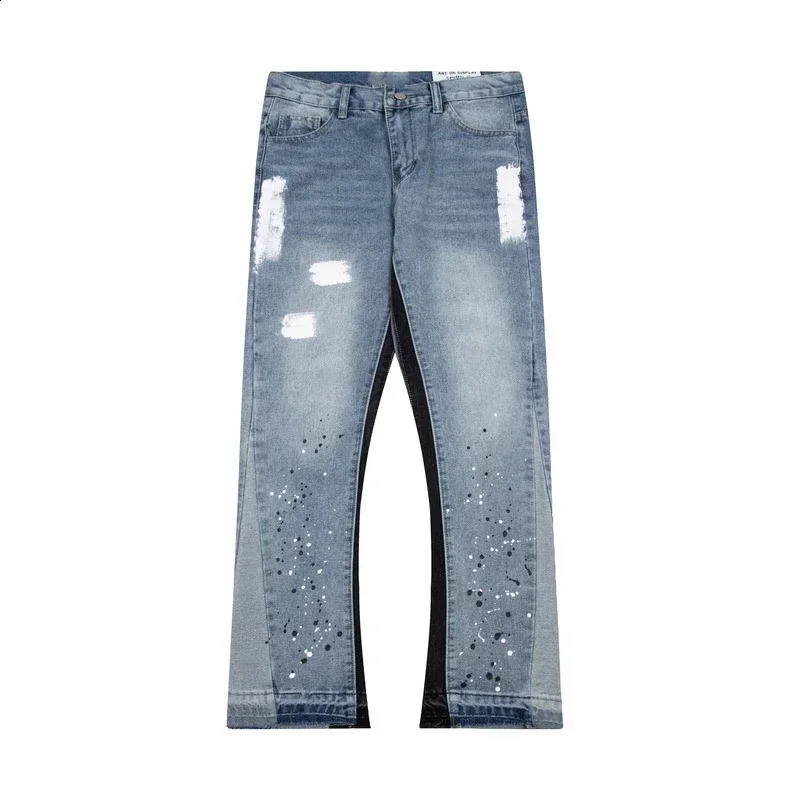 Pantaloni americani in denim retrò lavato con lettera impiombata high street trendy paio di pantaloni lunghi larghi dritti micro-svasati 260920