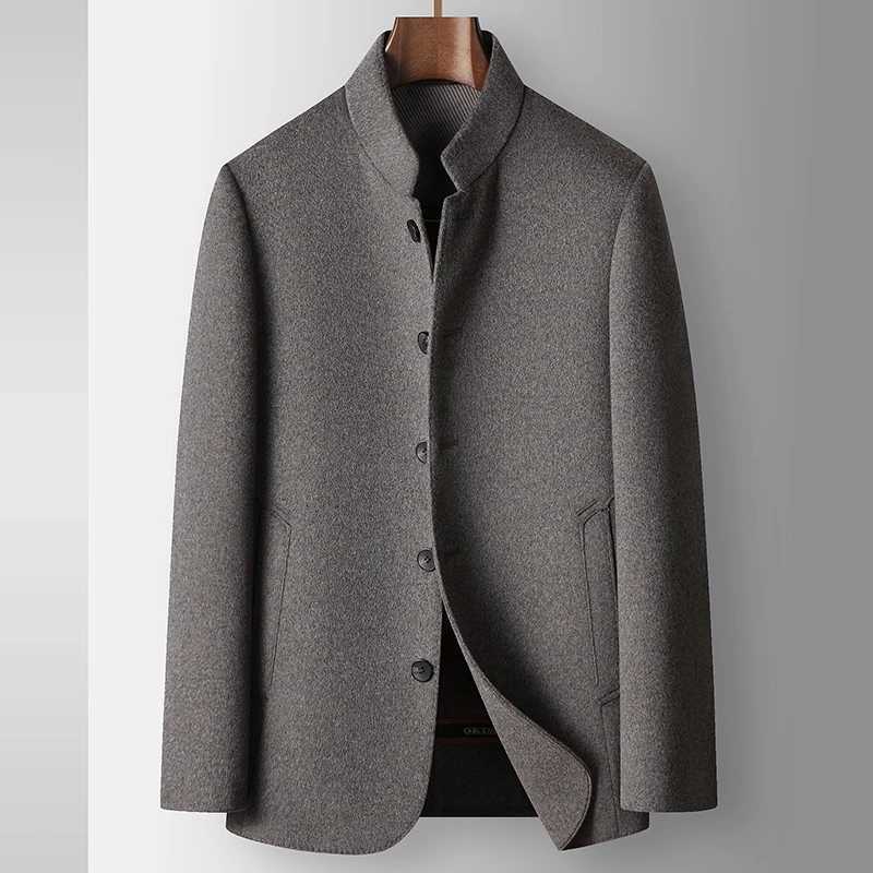 Wool Blends 71% Business Casual Men's Woolen Mid length Trench Coat Middle aged Jacket D260921 a5