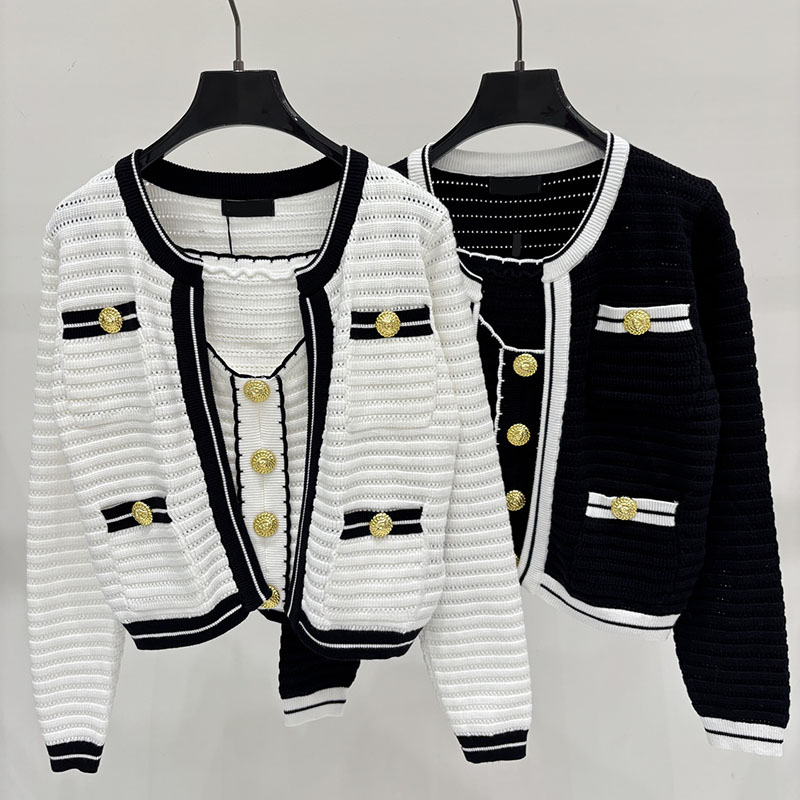 Luxury Women Elegant Knitted Vest Cardigan Set Gold Button Cardigan Slim Fit Singlet Dinner Party Date Vacation Knit Top Set