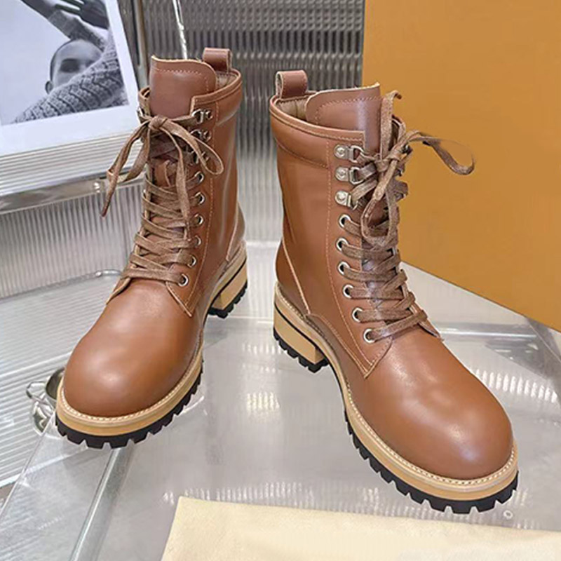 Zapatos de mujer de piel de vaca lisa marrón con cordones ajustables aptos para botas cortas Botines cortos de estilo occidental de moda con botas d