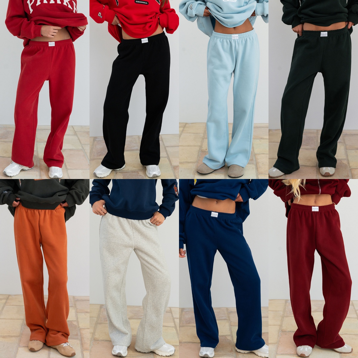 Parkes Pantalon de survêtement polaire style universitaire femme coupe ample jambe droite décontracté sport tendance