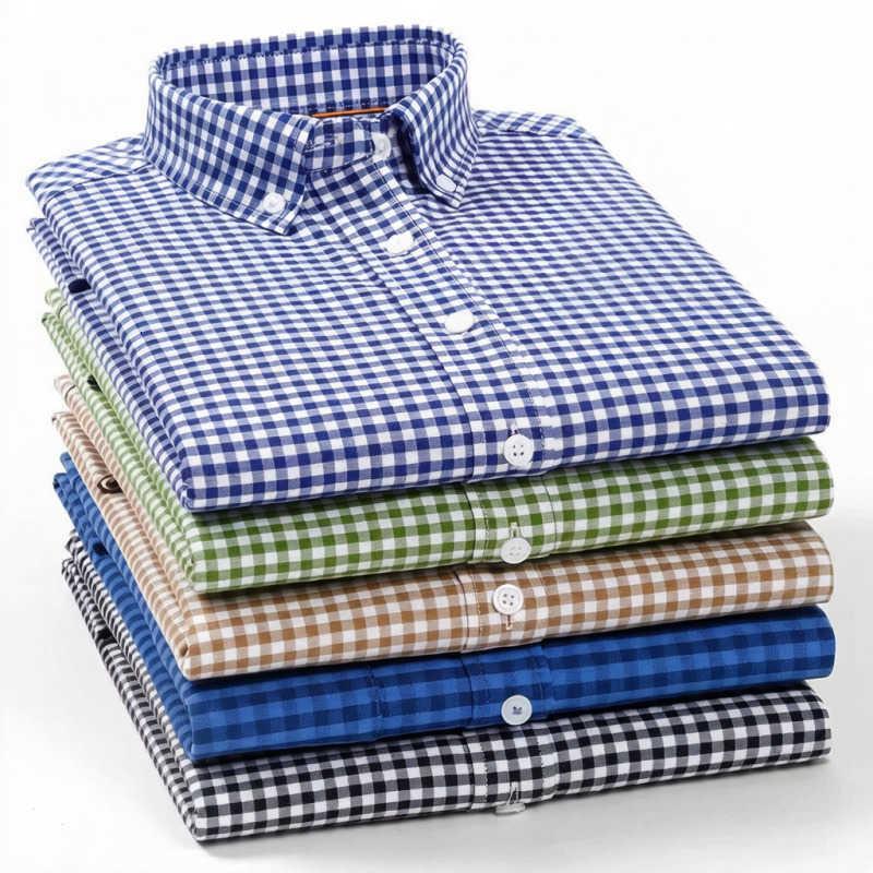 Spring Shirts 2026 Men's Casual New Style 100% Cotton Oxford Plaid Striped Men's Long-Sleeved Fashionable Business Casual Fit Shirt Single