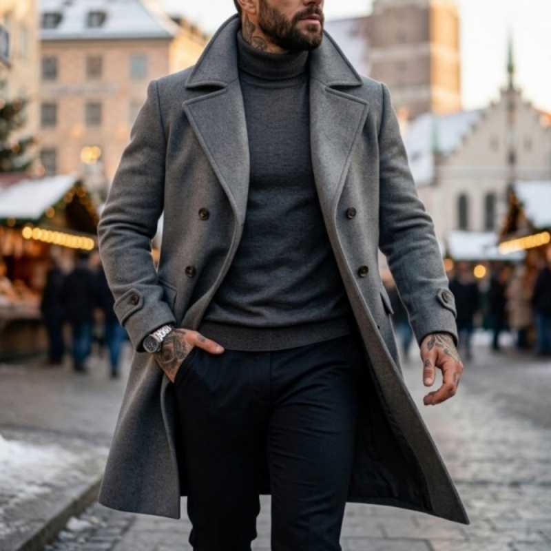 Arrival Men's New Wool Blends Mens Long Double-Breasted Extended-Length Trench Coat Street-Style England-Inspired Windbreaker Male Clothing D26