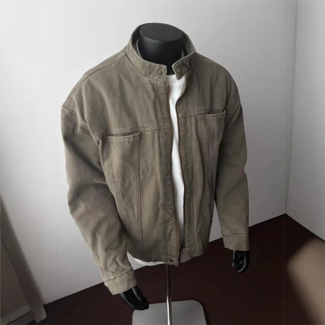Spring Autumn Fashion Men's Casual Trendy Solid Color Stand Collar Longs Leeve Solid Color Zipper Jacket Coat Streetwear 260920