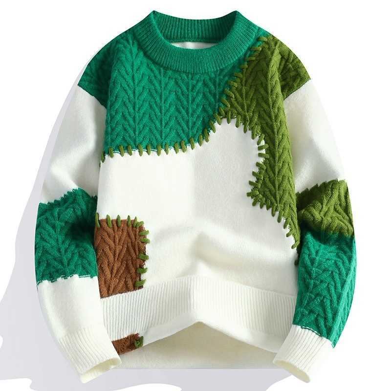 Fashion Winter Sweater Men Patchwork Casual Knit Pullovers Mens Thick Warm Harajuku Loose Knitted Sweaters O-Neck Strtwear Man S26092135PQ