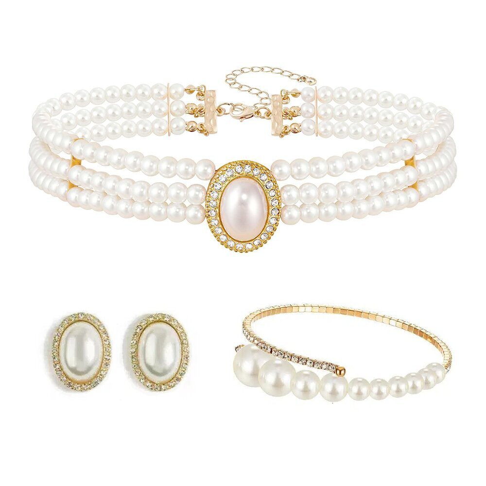 New European American fashion accessories for sales, vintage court-style and earrings, elegant pearl necklace set