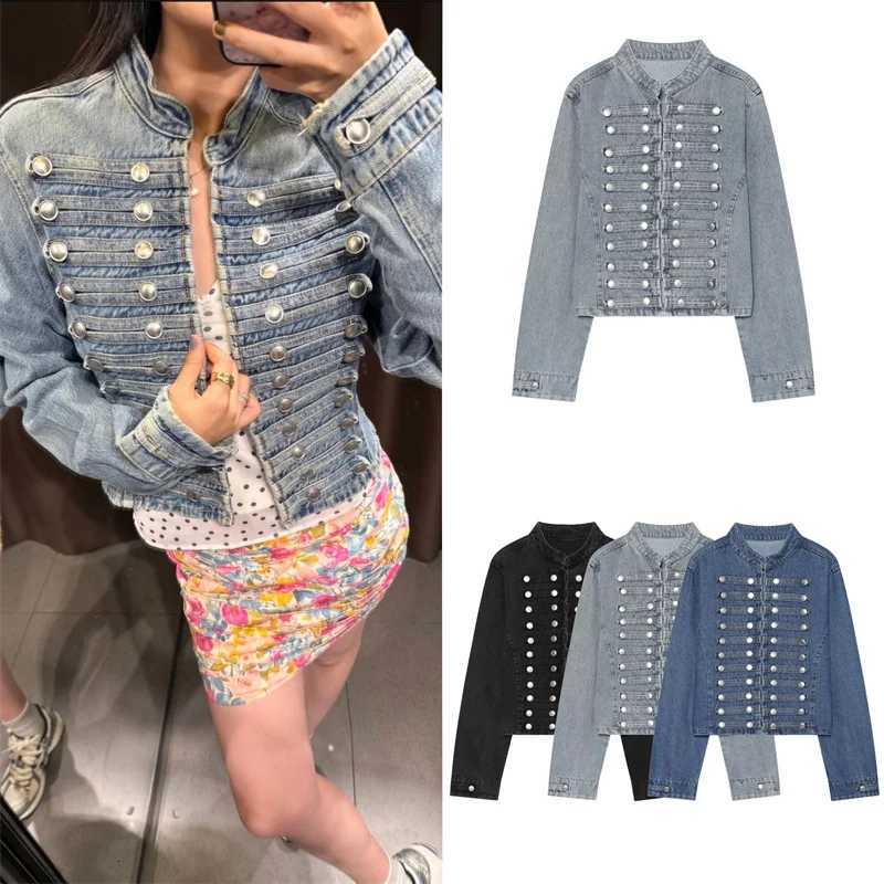 Women's Jackets Guobioziy 2026 Autumn New Women's Short Denim Jacket Stand Collar Metal Buttons Decor Trendy Slim Fit Outerwear C260921