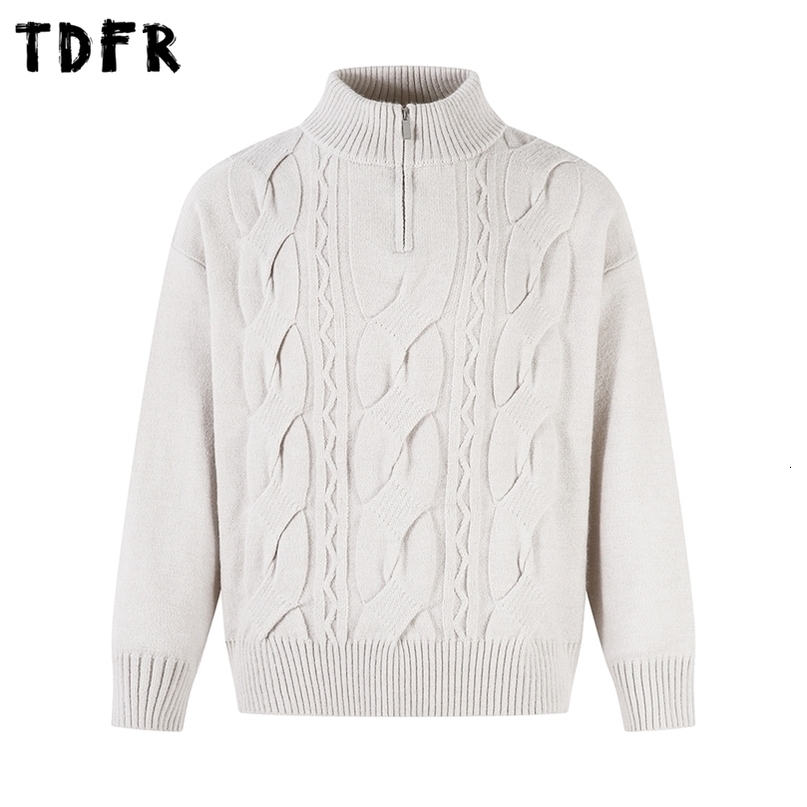SolidColor Jacquard Sweater Mens Autumn Winter Casual Loose Half Zipper Long Sleeve Man 260920