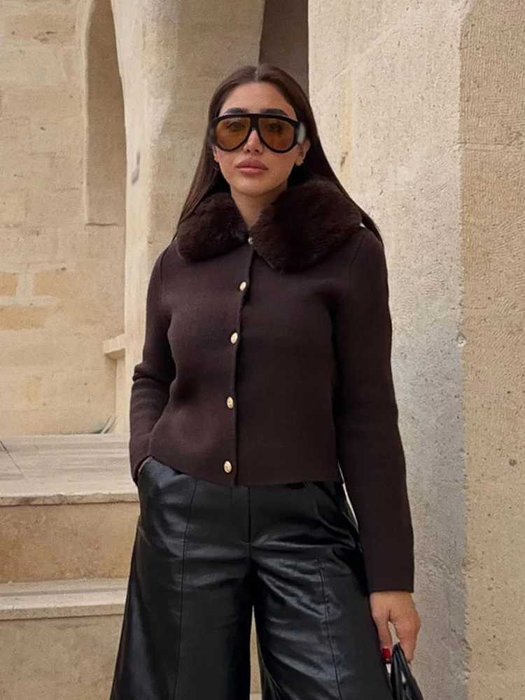 HH Women Fashion Versatile Solid Faux Fur Effect Lapel Jacket Autumn Women High Strt Casual Single-breasted Knitted Sweater T260829