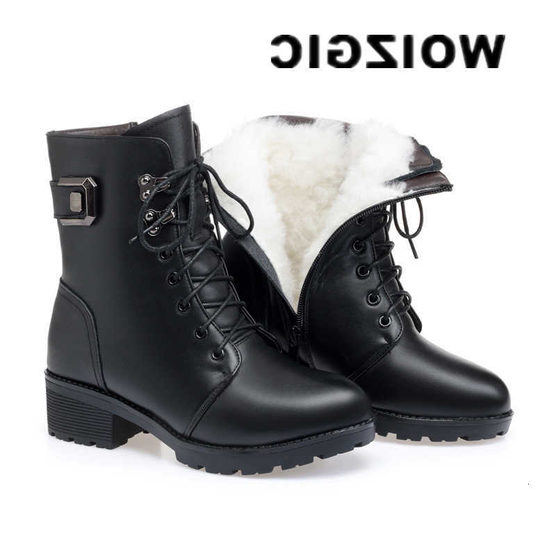 Botas de mujer para mujer WOIZGIC Botines de cuero genuino Plataforma Invierno Antumn Zapatos cálidos de piel de felpa Tallas grandes con cordones 3