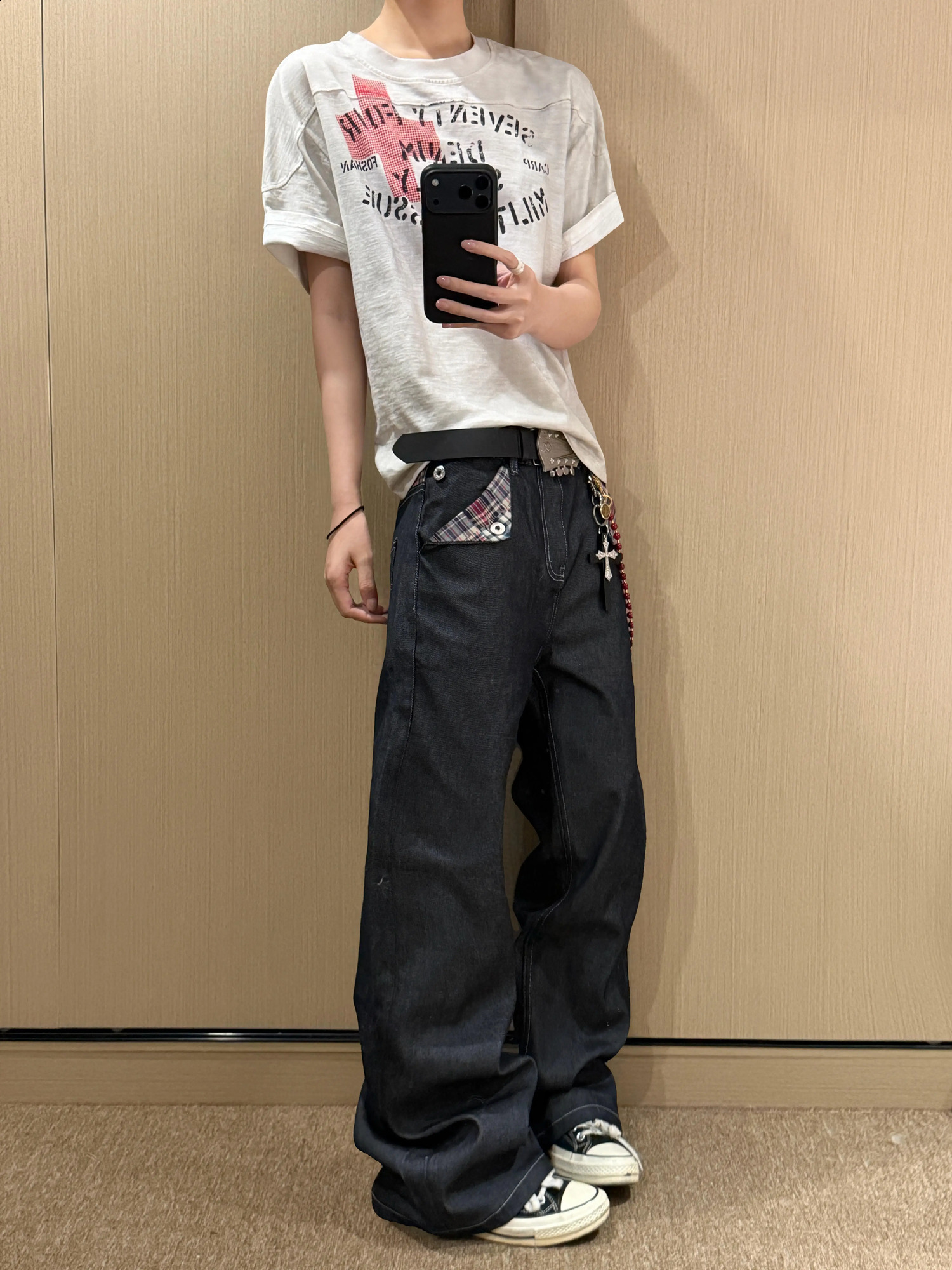 Pantaloni lunghi in denim originali n Sense da uomo in jeans dritti larghi e patchwork retrò americani di High Street 260920