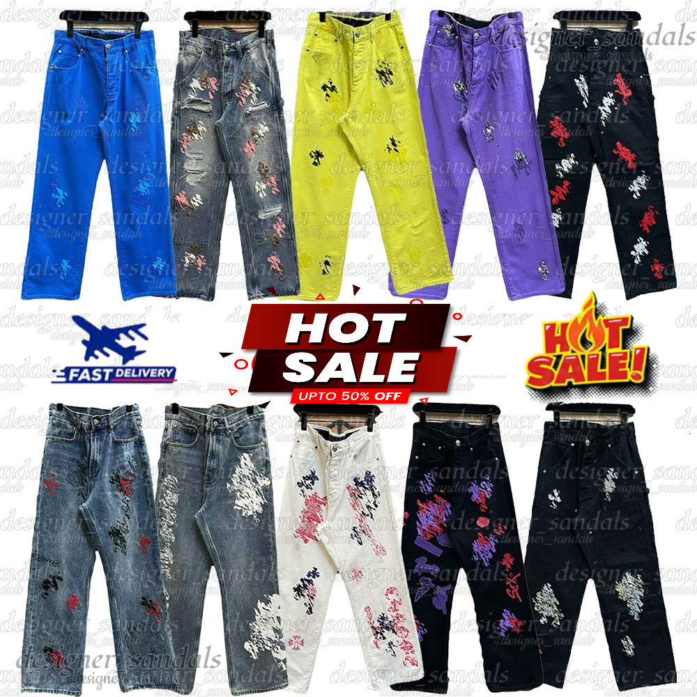Heartlys Designer Luxury Men Jeans Women Ch Leather Label Washed Couple Street Loose Denim High Quality Pants