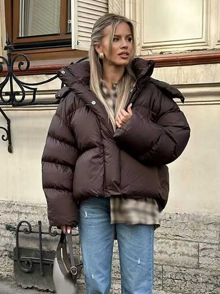HH Woman's Winter New Fashion Loose Coats Solid High Collar Hooded Long Slve Buttons Zipper Female Casual Warm Jackets 2 Color T260829