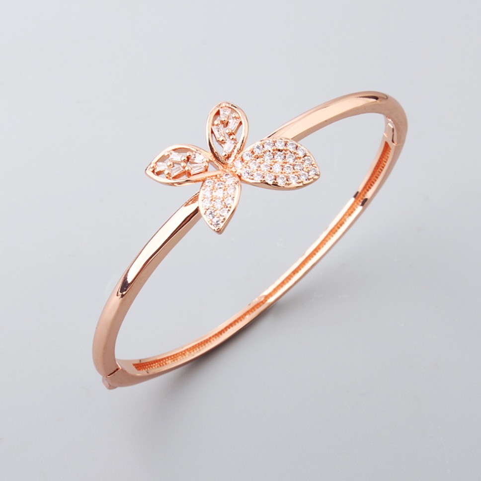 Designer Butterfly Shape Bangle Ring Set Inlaid Sparkly Cubic Zirconia Elegant Women Matching Jewelry Gifts
