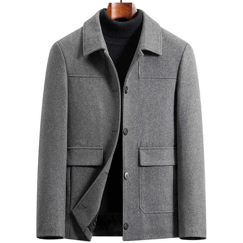 Wool Blends Autumn Winter Men's Wool Jackets Men Turn Down Collar Business Casual Woolen Outwear Coats Male Solid Thick Wool Blends Jacket Coat