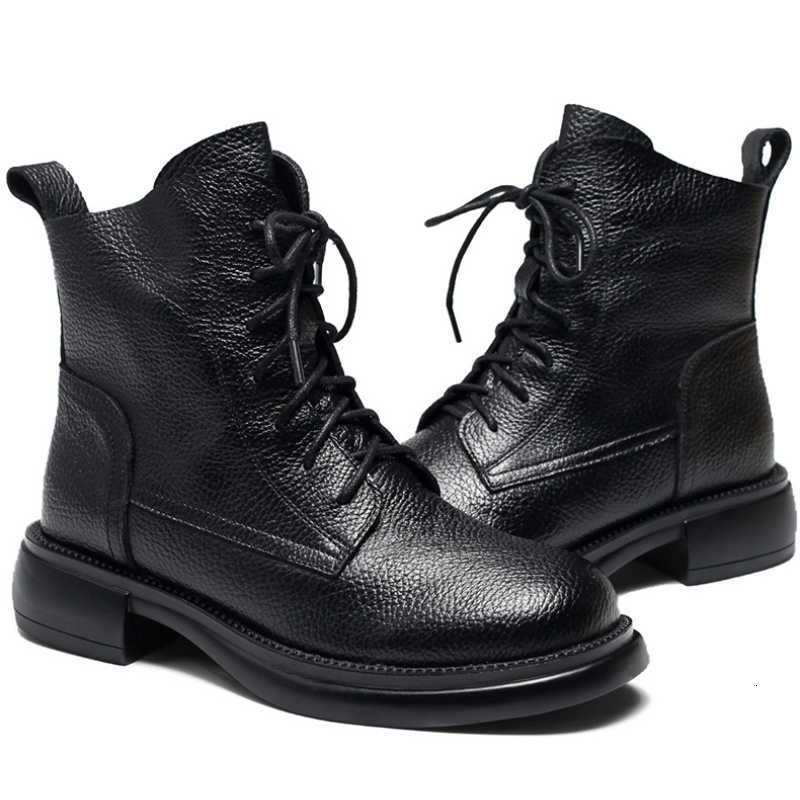 Spring Lady Tobillo Botines Botas Zapatos de plataforma de cuero de vaca genuino para mujeres Invierno Jóvenes Niñas Suela suave Tacón grueso Caball