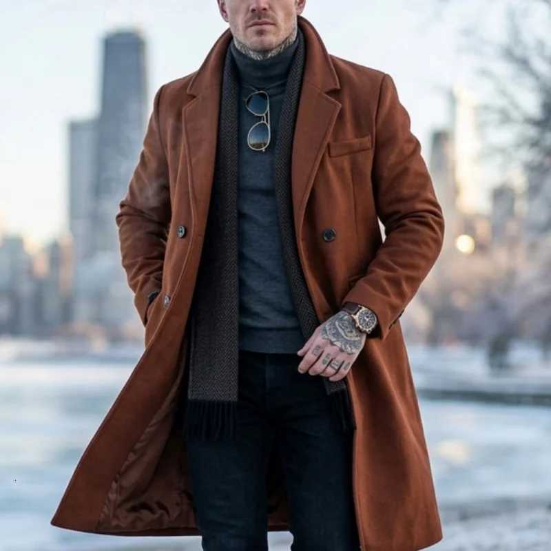 Winter Men's Wool Blends New Men's Wool Blend Extended-Length super Long Trench Coat Business Casual Streetwear Warm Outdoor Jacket for Me