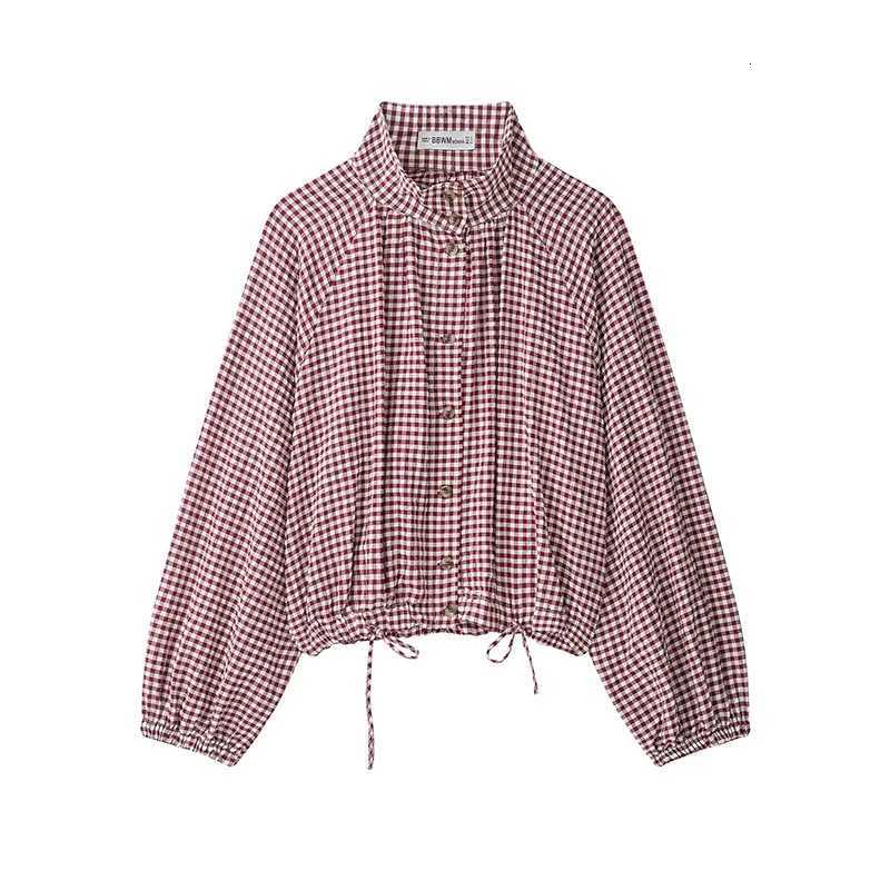 Vintage YENKYE Women Women's Jackets Oversize Front Button Plaid Jacket Long Sleeve Drawstring Hem Loose Fit Daily Outerwear Thin Autumn Coat C