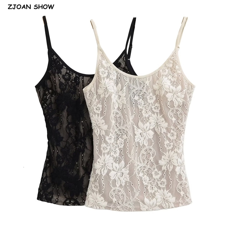 2 Colors Sexy O Neck Apricot Lace Camis Women U Back Backless Crop Top Slim Camisoles Black 260918