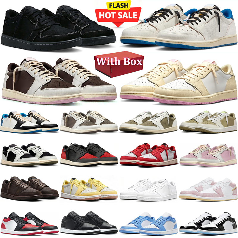 travi scott low 1 designer Basketball shoes 1s lows mens sneakers woman trainers Black Toe Neutral Olive wholesale jogging walking shoe with box