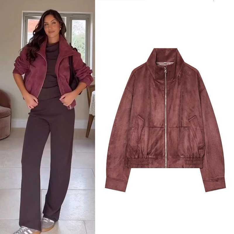 Jacket Women's Women's 2026 Jackets New Autumn Winter Long-Sleeve Coat Stand Collar Suede-Texture Jacket Loose Chic Lady Jacket C260921