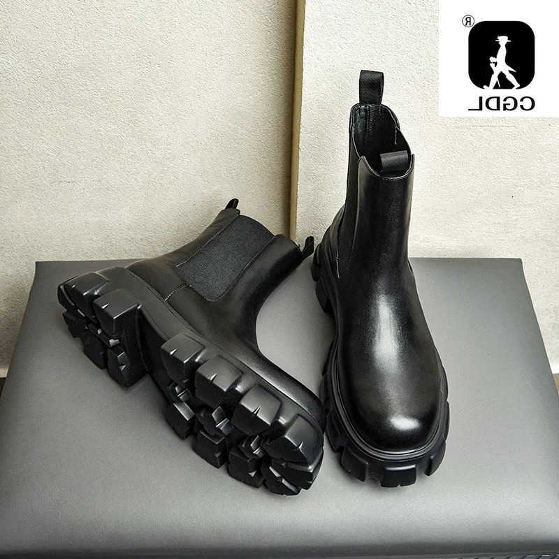 Men Boots Thick-soled Genuine Leather Boots Vintage Style High Top Dress Shoes Men Fashion Casual Chelsea Boots Male Ankle Boots H260921