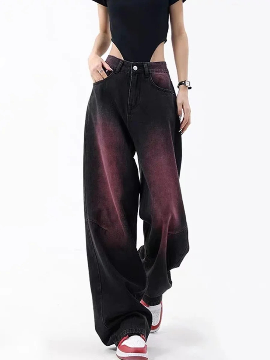 plus Size Women's Purple adient Bla Wide Leg Jeans Spring Autumn Winter High Waist Vintage Waed Long Pants for Plump Si... 260921