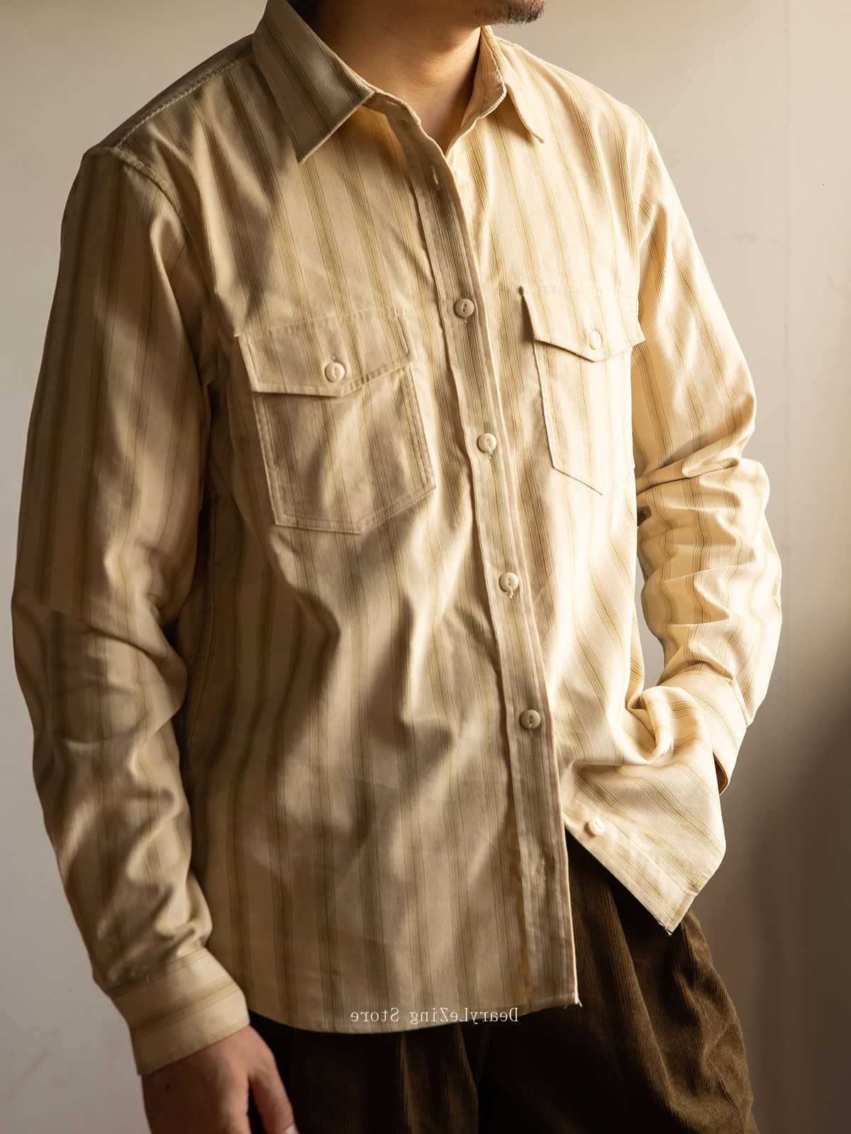 Red Men's Casual Tornado Shirts Timeless Beige Striped Corduroy Shirt Vintage Style Men's Button-Up Long Sleeve Top H260921