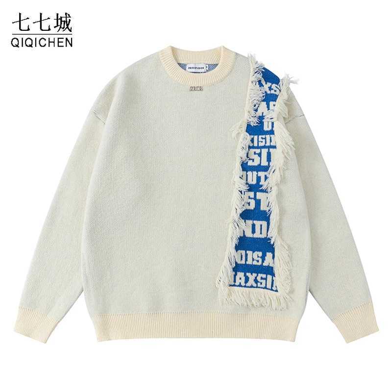 2023 High Street Sweater Men Y2K Tassel Patchwork Casual Knitted Pullover Autumn Winter Loose Jumpers Sweaters Couple Streetwear S260921DOJJ