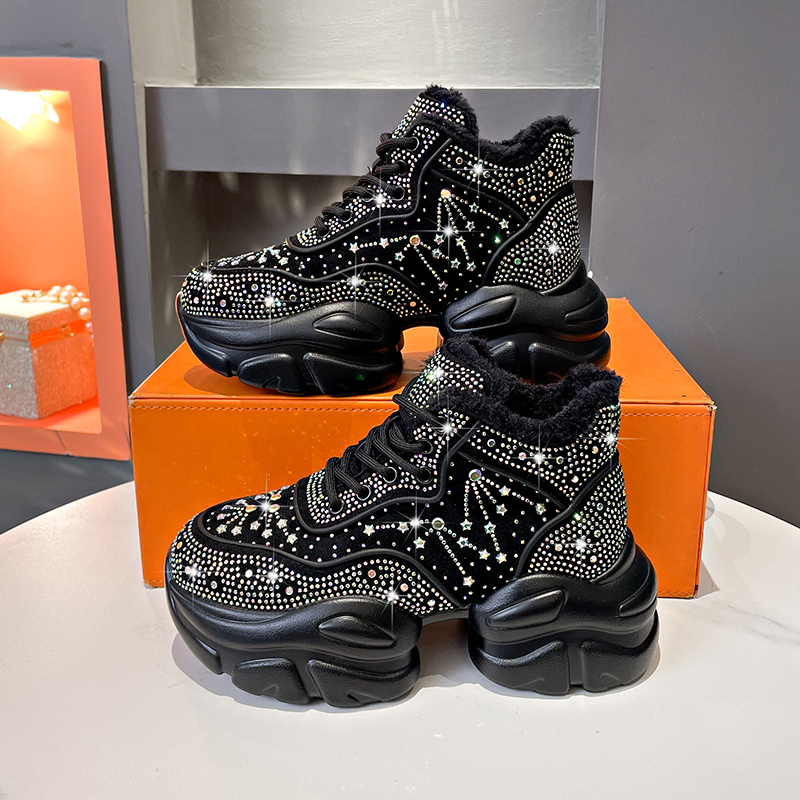 Moda de invierno para mujer Zapatillas altas de lujo con relleno de algodón para mayor calidez Botas de nieve de diseñador Botas de tobillo decorati