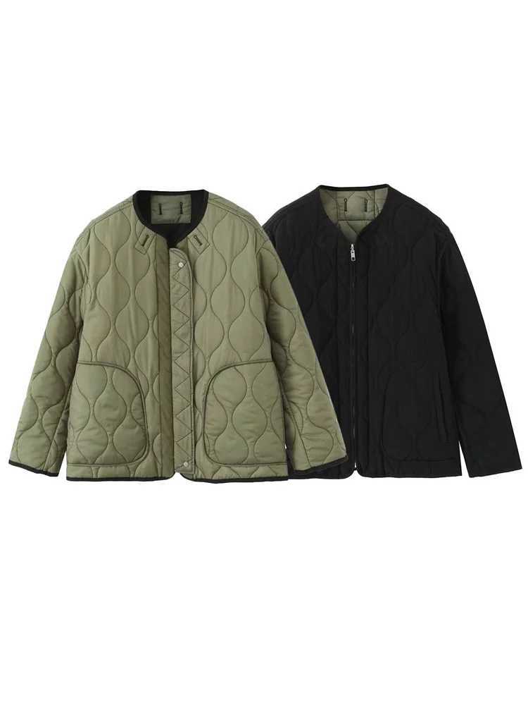 HH Winter Woman Loose O-Neck High Strt Double-sided Outcoat Zipper Pockets Decorate Casual Long Slve Coat Women Cotton Coat T260829