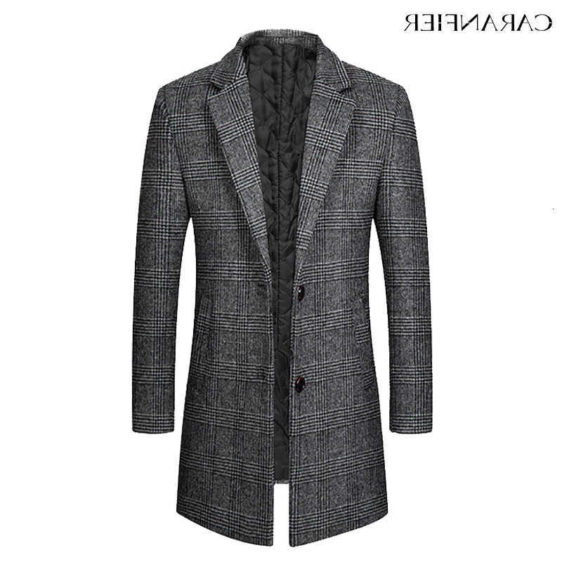 Mens Men's Wool Blends CARANFIER Wool Blend Winter Plaid Coats Thick Cotton Male Jackets Long Men Solid Windproof Lapel Classic Outwear EU SIZE
